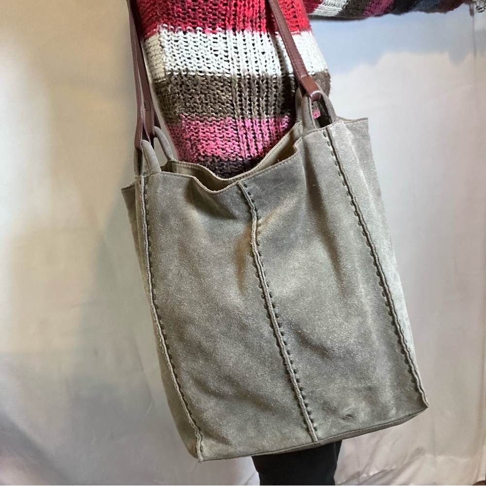 The Sak Los Feliz Tall Tote Hobo Bag. Moss Suede